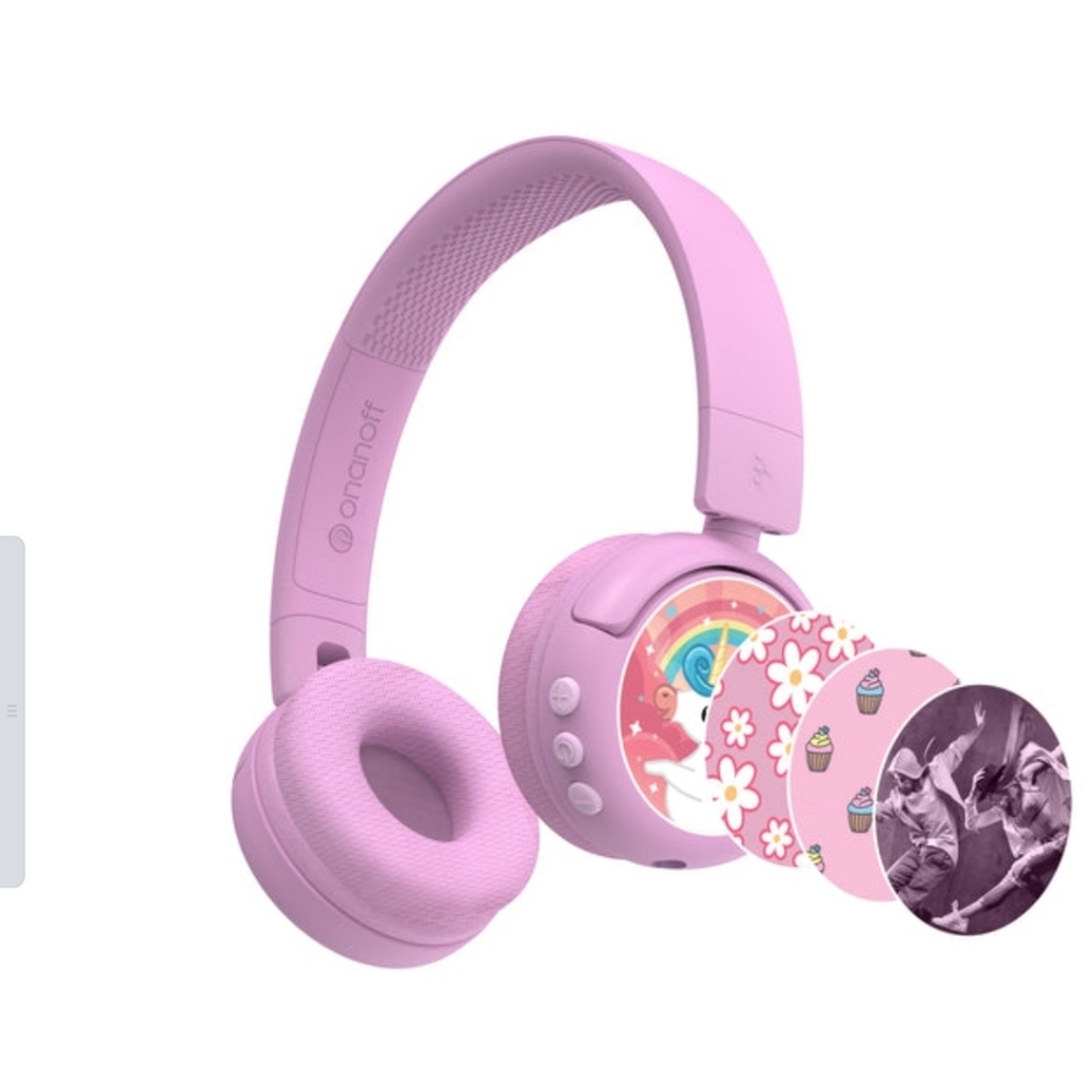 BuddyPhones POP Fun Kids Headphones – SafeAudio Bluetooth, Pink, Stickers, Mic
